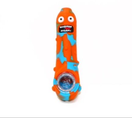 Silicone Hand Pipe Pickle Rick Blue & Orange